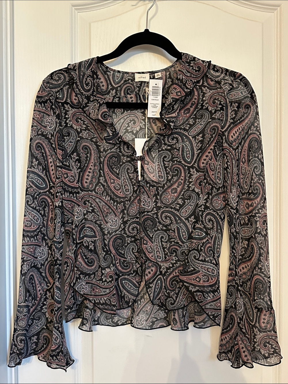 Wilfred Sheer Paisley Ruffle Blouse - Black & Pink